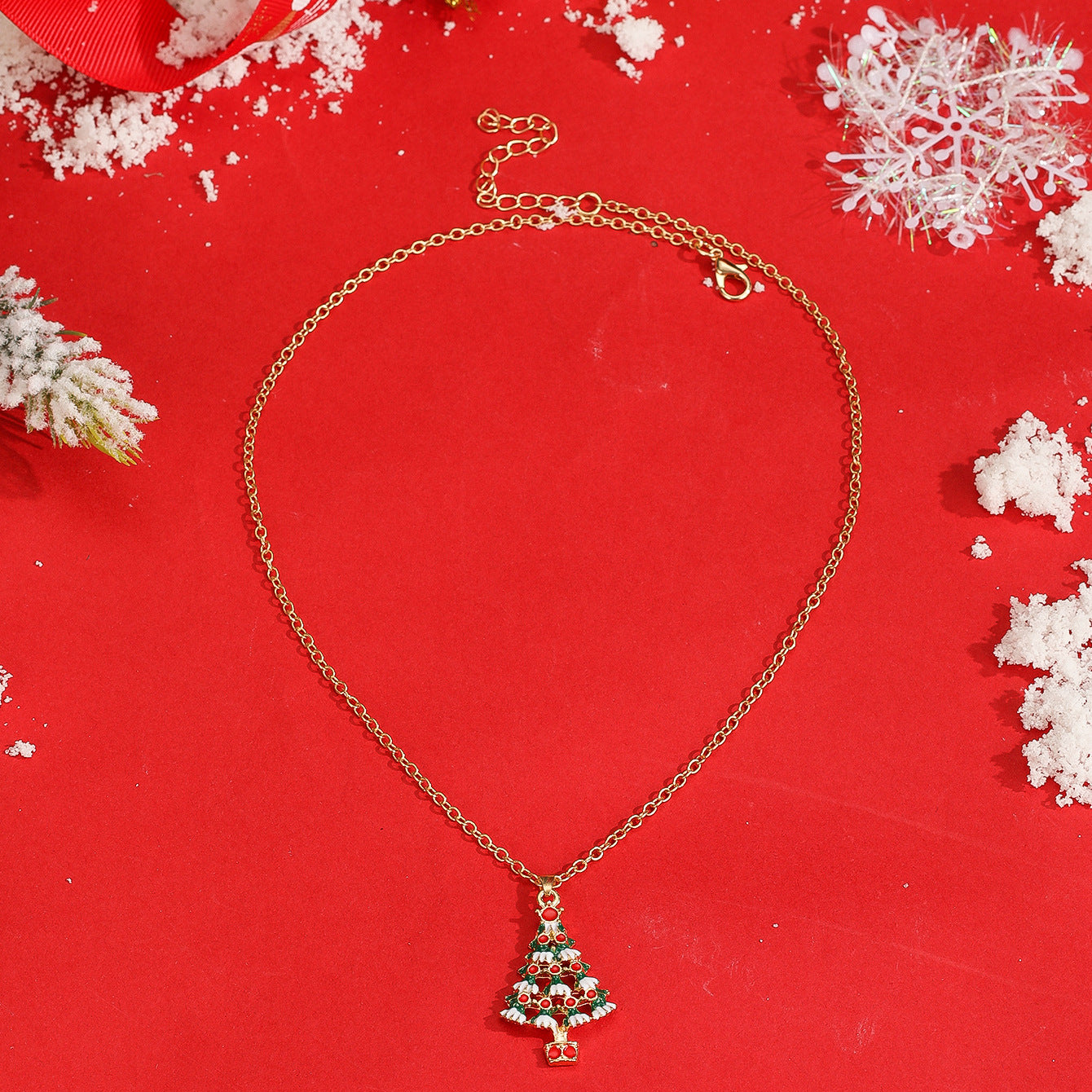 Wholesale Christmas colorful cartoon temperament Christmas tree necklace